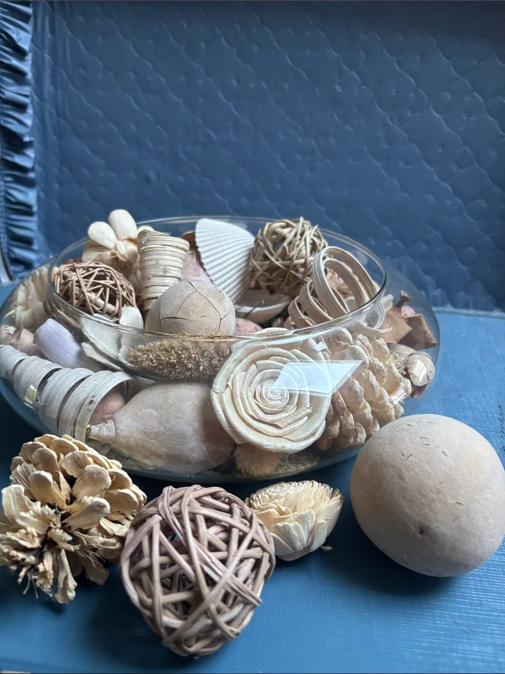 Decorative Natural  Bowl - dried materials like rattan and wood flowers.shells